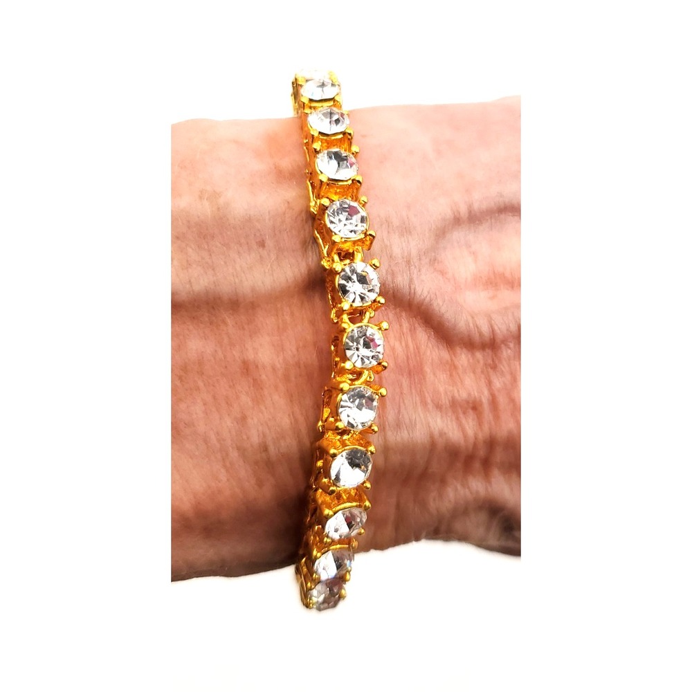 Vintage Tennis Bracelet Clear Rhinestones Gold Tone 7.5"